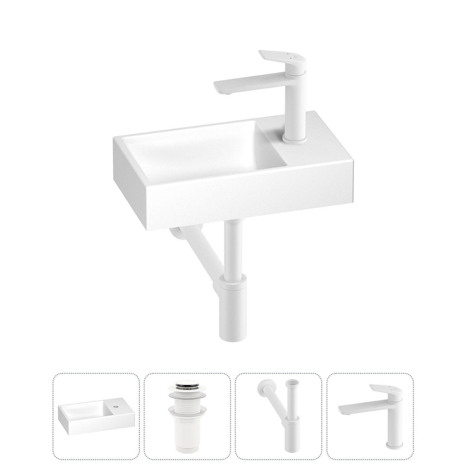 

Маленькая раковина для ванной комнаты или туалета Wellsee WC Area 202011816 в наборе 4 в 1, Глянцевый белый, WC_Area_sink_1518034_матовый белый