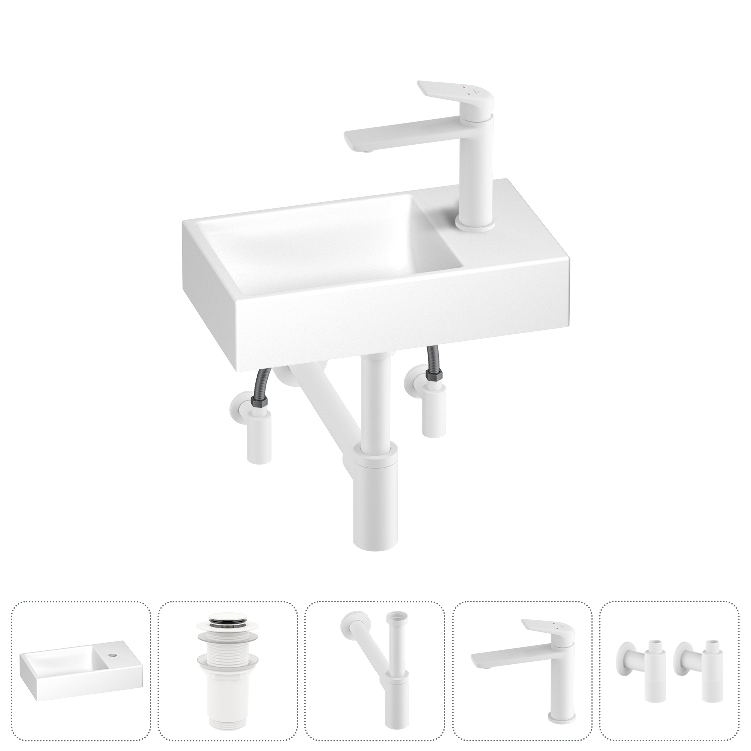 

Маленькая раковина для ванной комнаты или туалета Wellsee WC Area 202011844 в наборе 5 в 1, Глянцевый белый, WC_Area_sink_1518034_матовый белый