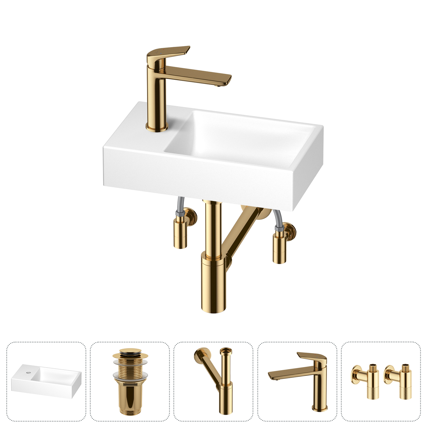 

Маленькая раковина для ванной комнаты или туалета Wellsee WC Area 202011847 в наборе 5 в 1, Глянцевый белый, WC_Area_sink_1518034