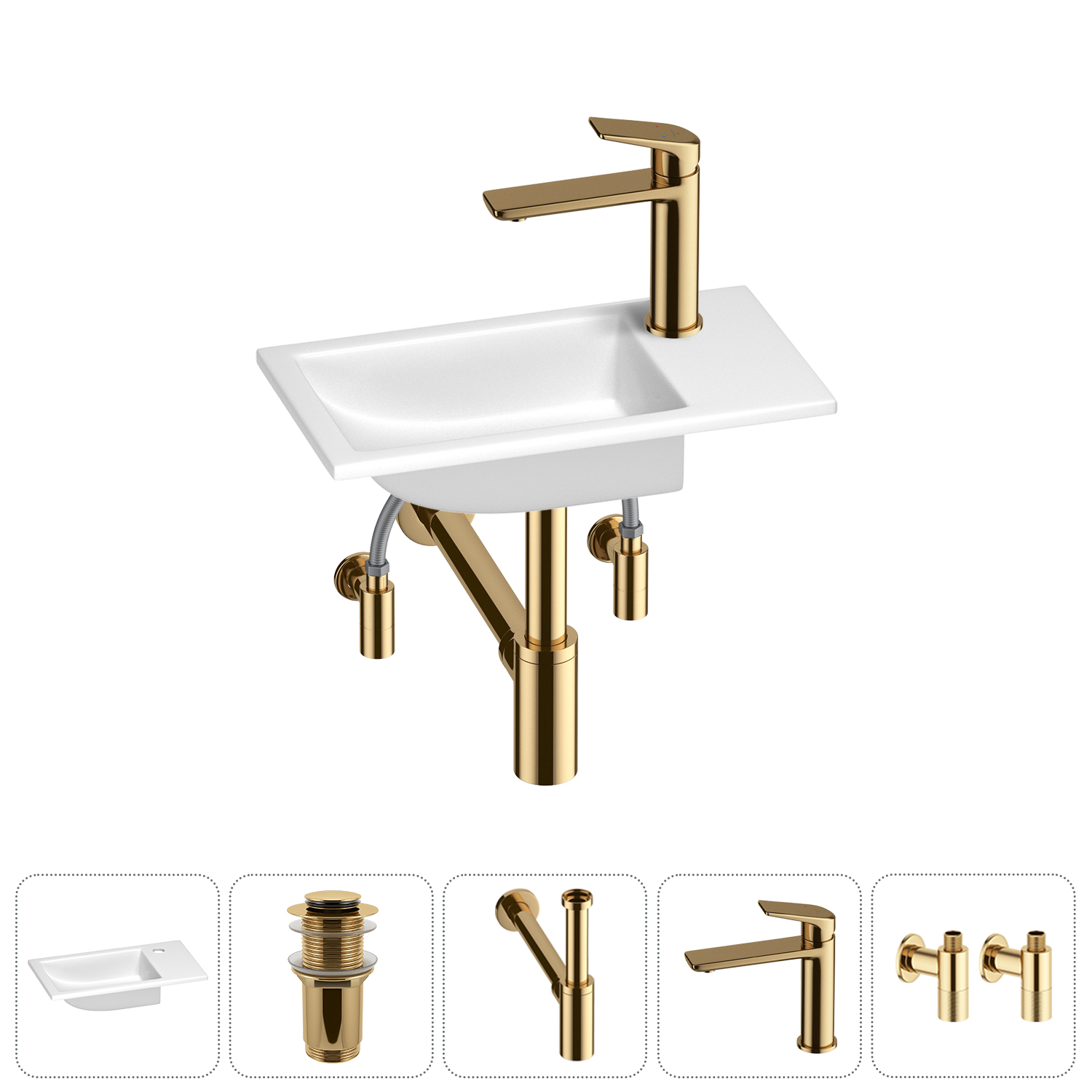 

Маленькая раковина для ванной комнаты или туалета Wellsee WC Area 202011851 в наборе 5 в 1, Глянцевый белый, WC_Area_sink_1518056