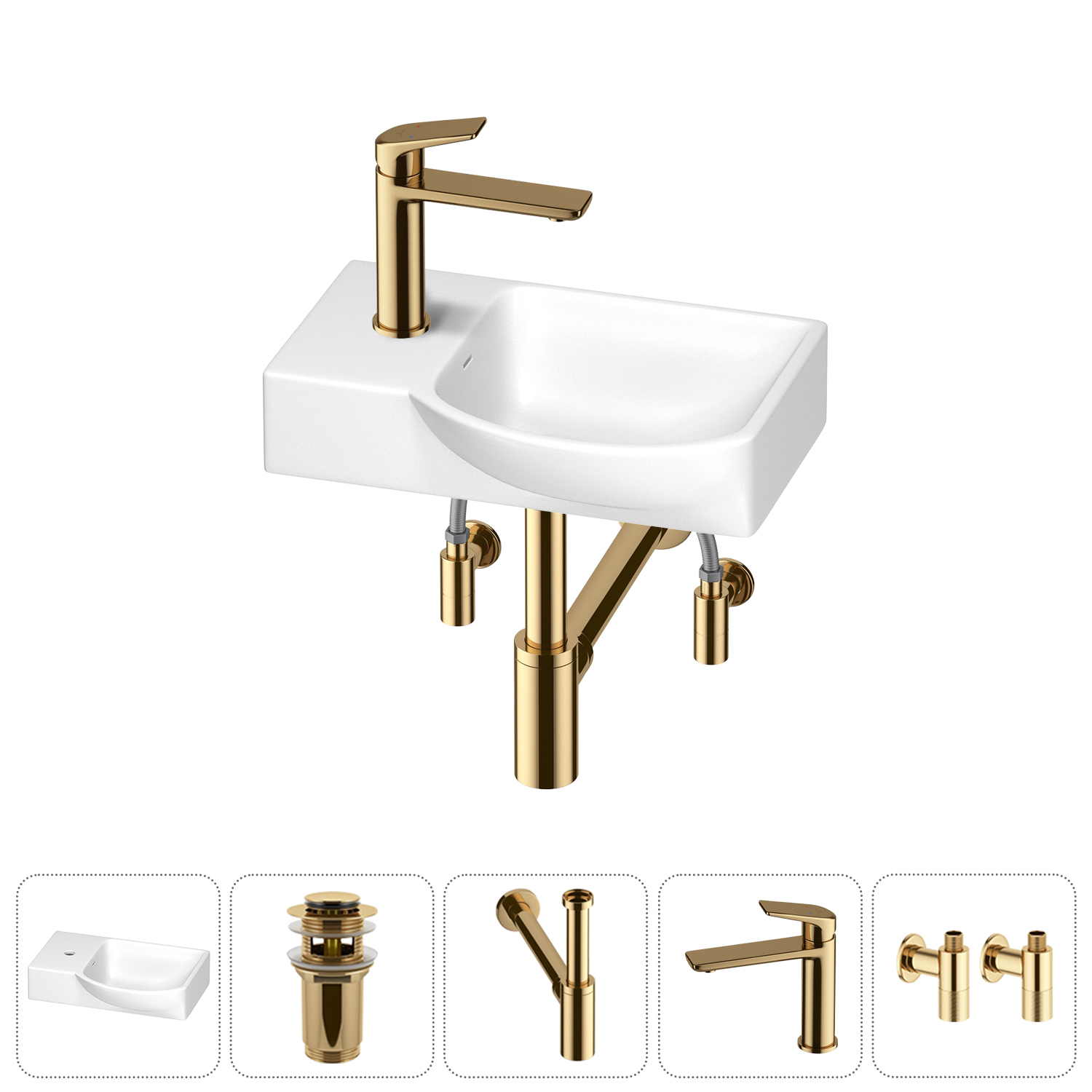 

Маленькая раковина для ванной комнаты или туалета Wellsee WC Area 202011863 в наборе 5 в 1, Глянцевый белый, WC_Area_sink_1518078