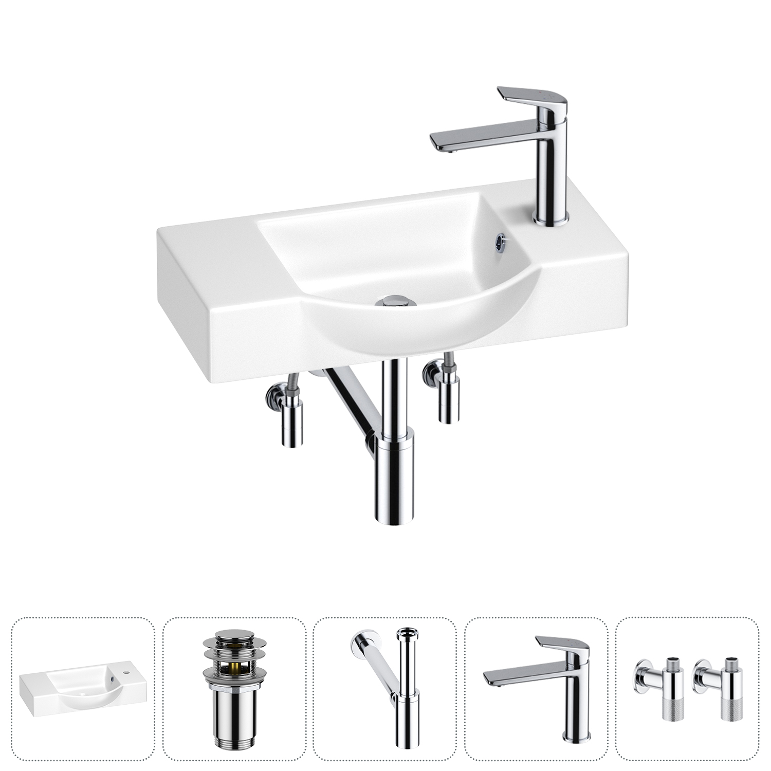 

Маленькая раковина для ванной комнаты или туалета Wellsee WC Area 202011865 в наборе 5 в 1, Глянцевый белый, WC_Area_sink_151809