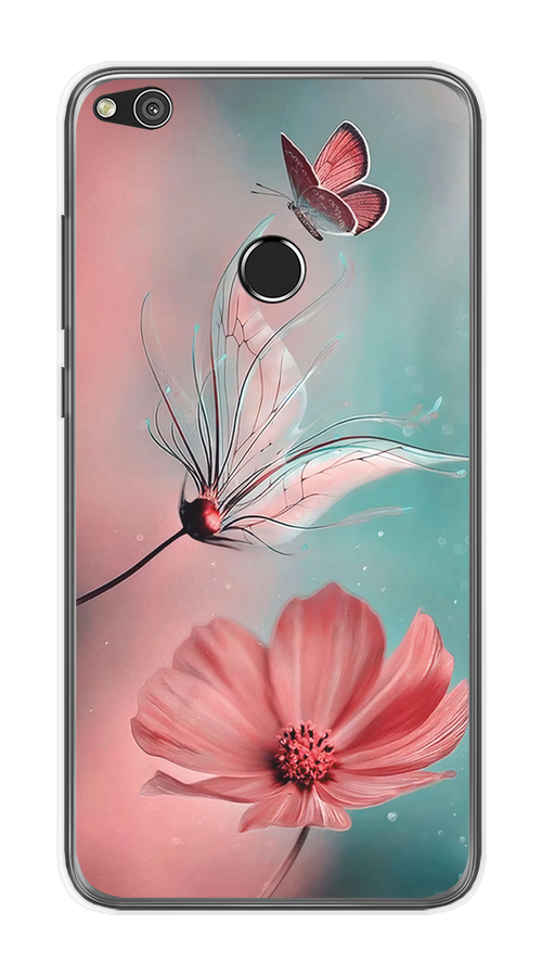 

Чехол на Honor 8 Lite/Huawei P8 Lite "Бабочка и цветок", Голубой;розовый, 63950-1