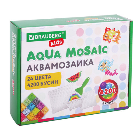 Аквамозаика 24 цвета 4200 бусин, с трафаретами, инструментами и аксессуарами, BRAUBERG KI