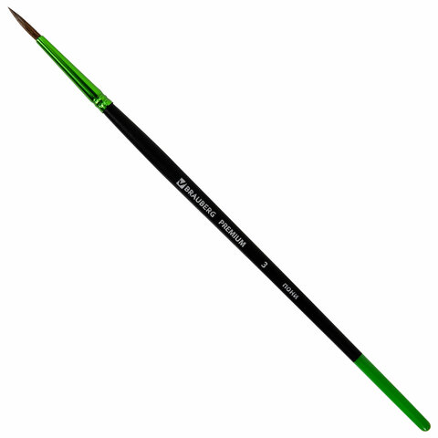

Кисть из ворса пони № 3, BRAUBERG PREMIUM, 200982, (30шт.), Черный;зеленый