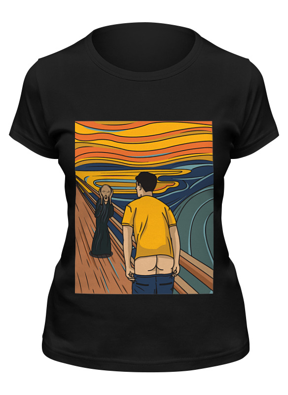 

Футболка женская Printio Мунк крик пародия черная L, Черный, Мунк крик пародия