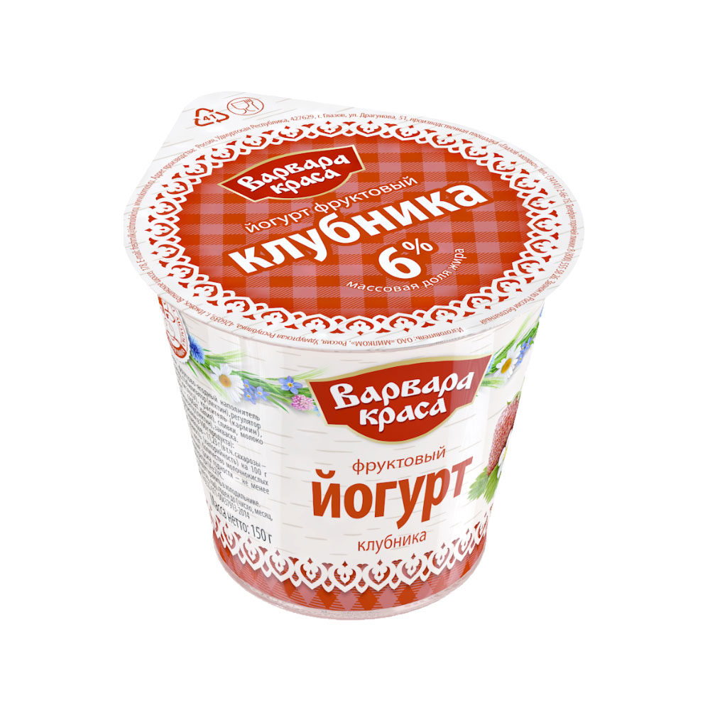 

Йогурт Варвара Краса клубника 6% 140 г