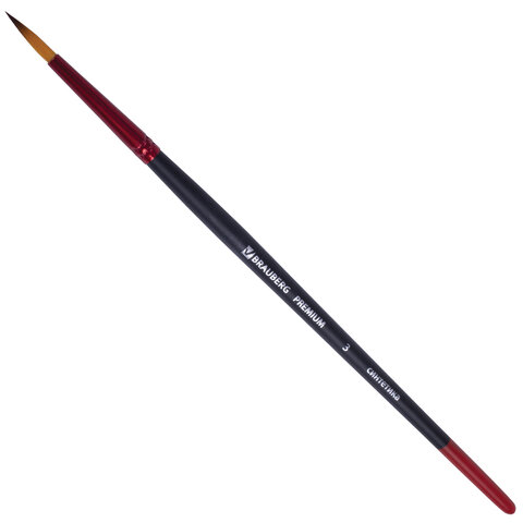 

Кисть синтетика, круглая №3, BRAUBERG PREMIUM, 201002, (30шт.), Черный;красный