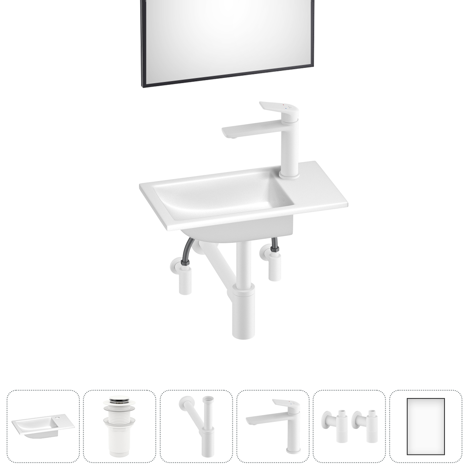 

Маленькая раковина для ванной комнаты или туалета Wellsee WC Area 202011880 в наборе 6 в 1, Глянцевый белый, WC_Area_sink_1518056_матовый белый