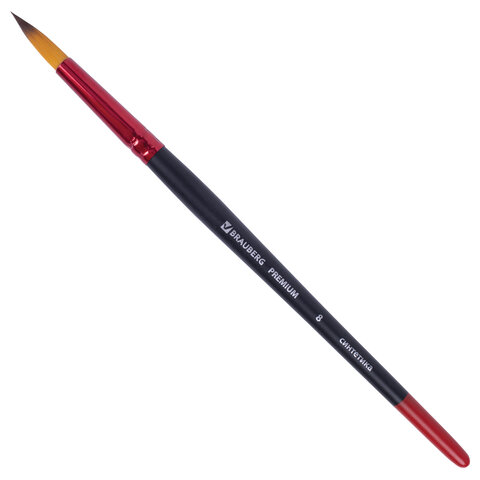 

Кисть синтетика, круглая № 8, BRAUBERG PREMIUM, 201007, (2шт.), Черный;красный