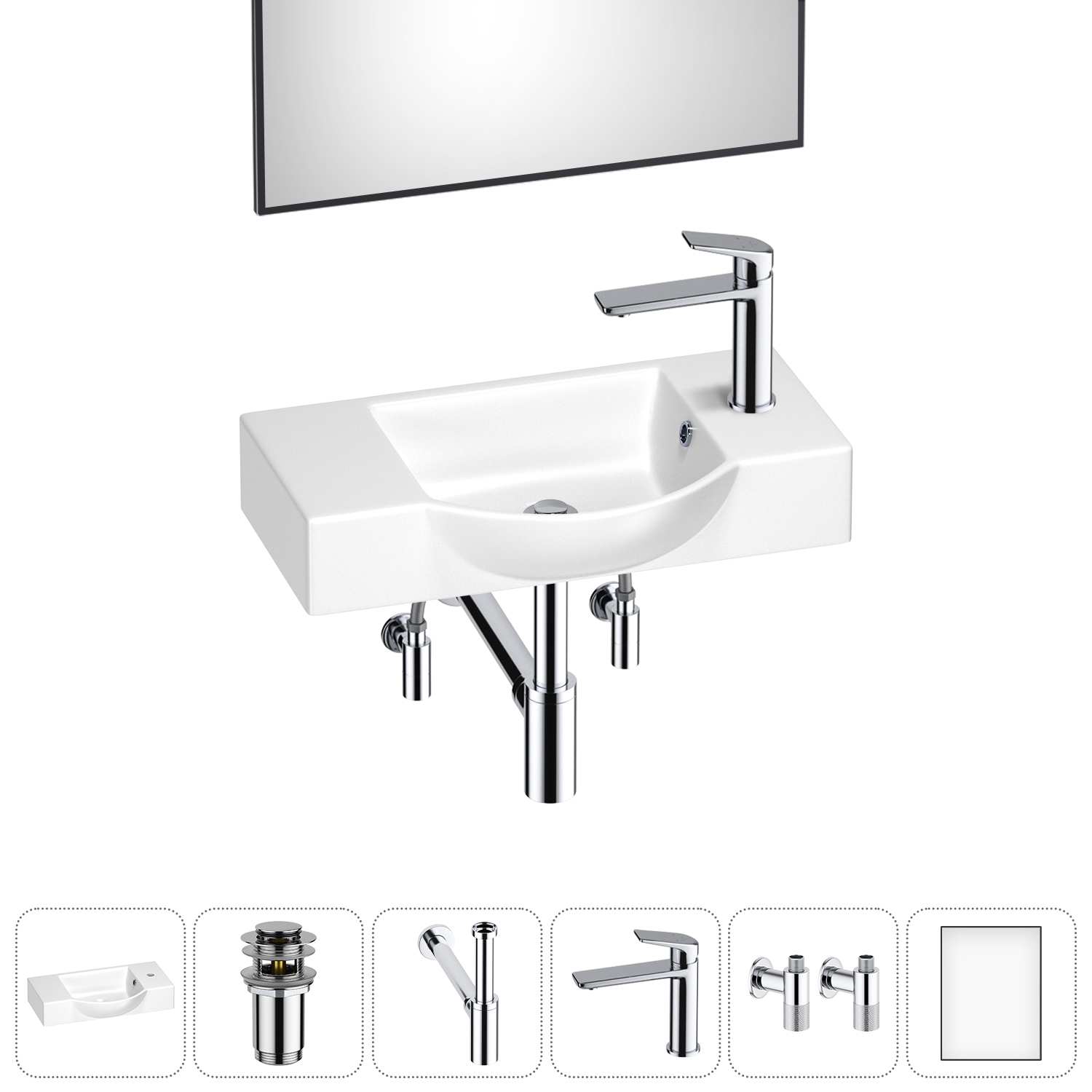 

Маленькая раковина для ванной комнаты или туалета Wellsee WC Area 202011893 в наборе 6 в 1, Глянцевый белый, WC_Area_sink_151809