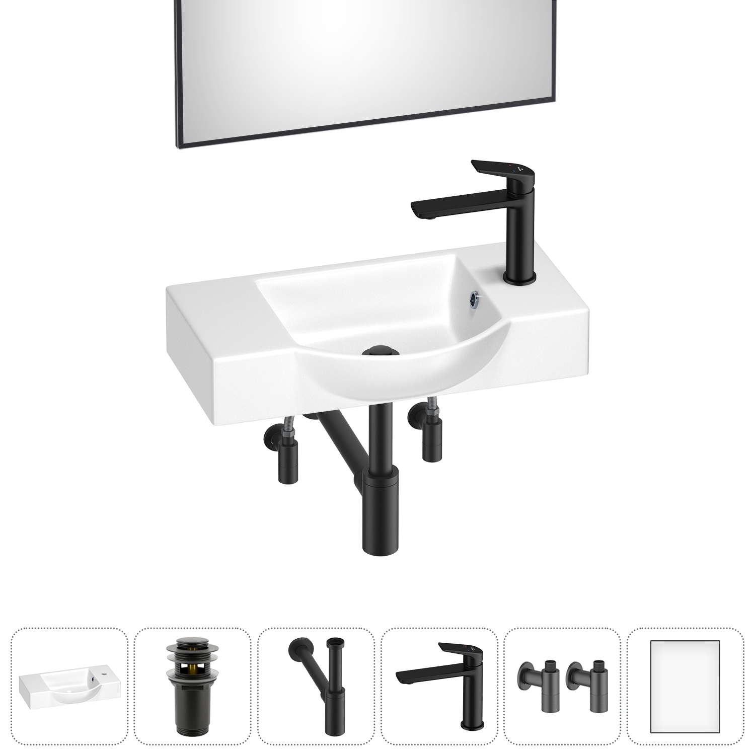 

Маленькая раковина для ванной комнаты или туалета Wellsee WC Area 202011894 в наборе 6 в 1, Глянцевый белый, WC_Area_sink_151809