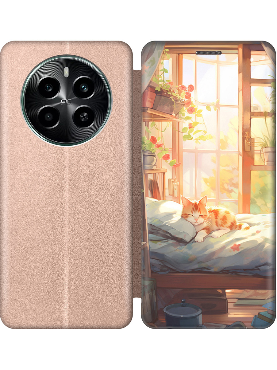 

Чехол-книжка на Realme 12 4g с принтом "Котик в лучах солнца" золотой, Золотистый;желтый;зеленый, 783982011