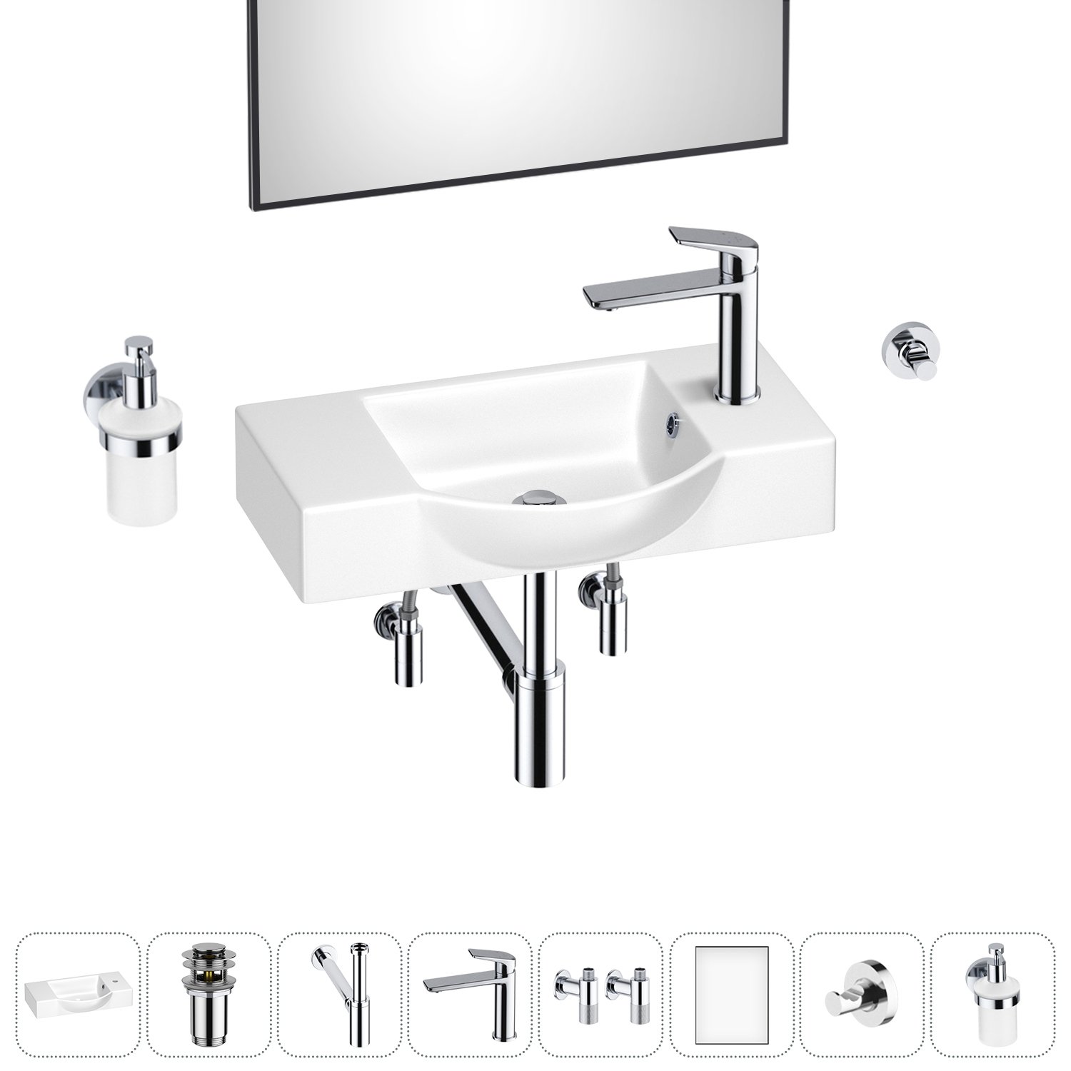 

Маленькая раковина для ванной комнаты или туалета Wellsee WC Area 202011949 в наборе 8 в 1, Глянцевый белый, WC_Area_sink_151809