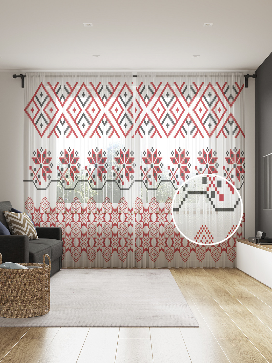 

Фототюль JoyArty "Народные узоры", 145x265см (2 полотна со шторной лентой + 50 крючков), Народные узоры