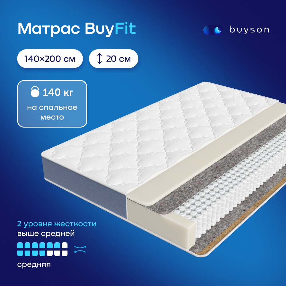 Матрас buyson BuyFit, независимые пружины, 200х140 см