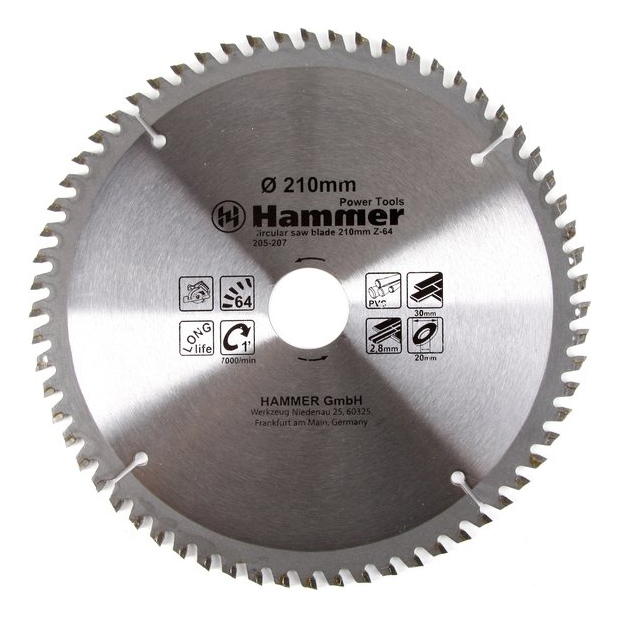 

Пильный диск по ламинату Hammer 30678, CSB PL 210мм*64*30/20мм