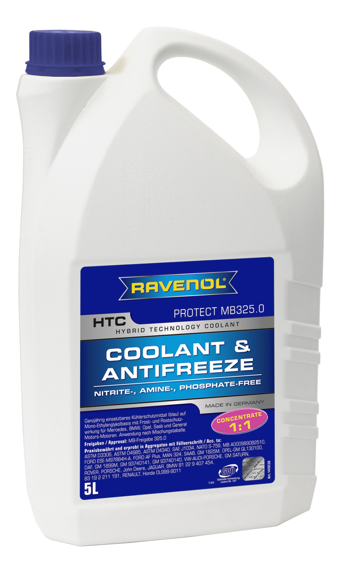 Антифриз RAVENOL G12+ синий концентрат 5л антифриз HTC Hybrid Techn,Coolant Concent-exclusiv (5л) (4014835755659)