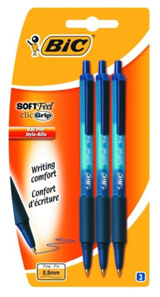 Набор ручек шариковых BIC Soft feel clic grip 893221, синяя, 0,8 мм, 3 шт.
