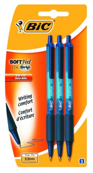 фото Набор шариковых ручек bic soft feel click grip синий 3 шт, блистер