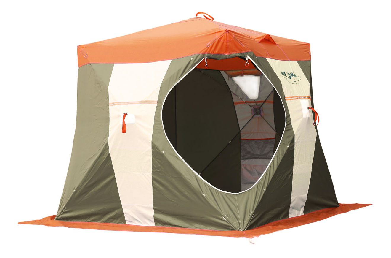 Палатка Митек Нельма Куб, для рыбалки, 1 место, бежевый/зеленый/оранжевый