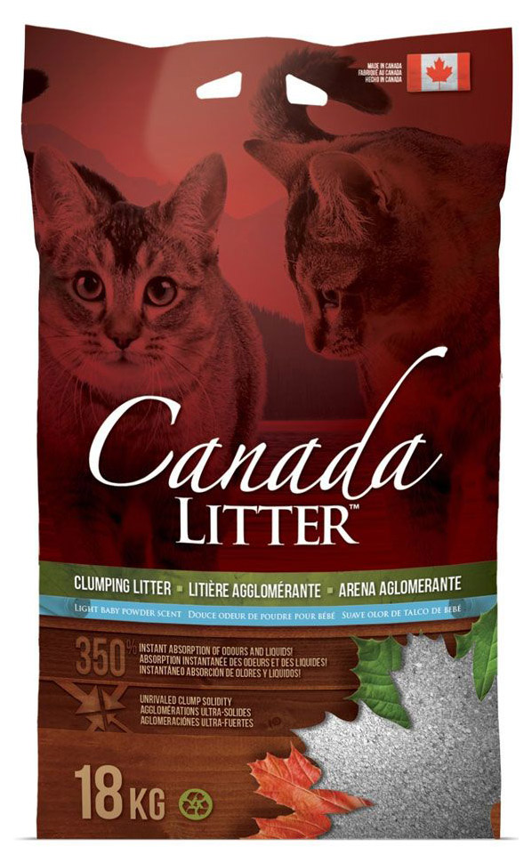 фото Комкующийся наполнитель для кошек canada litter запах на замке, детская присыпка, 18 кг