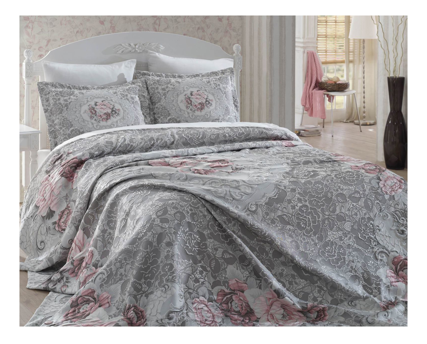 фото Покрывало стеганое с наволочками hobby odelis серый hobby home textile