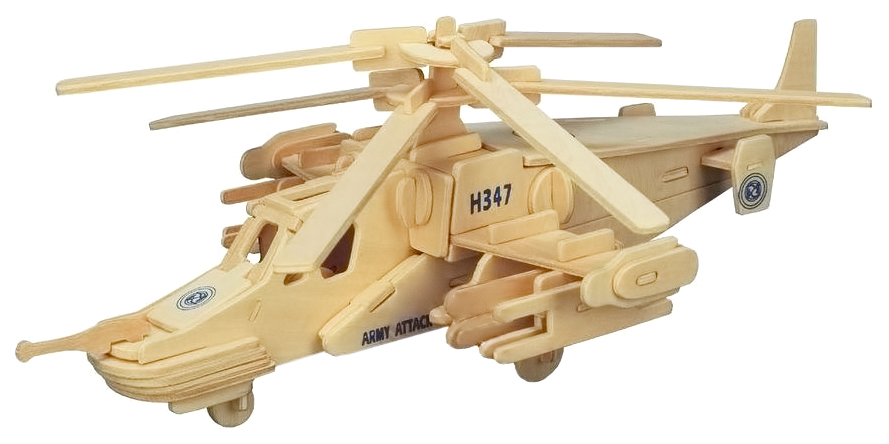 фото Модели для сборки wooden toys p099 вертолет черная акула ка-50 из дерева