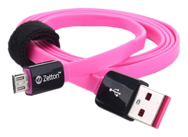 фото Кабель zetton microusb 1м pink/black (ztlsusbfcmcbp)