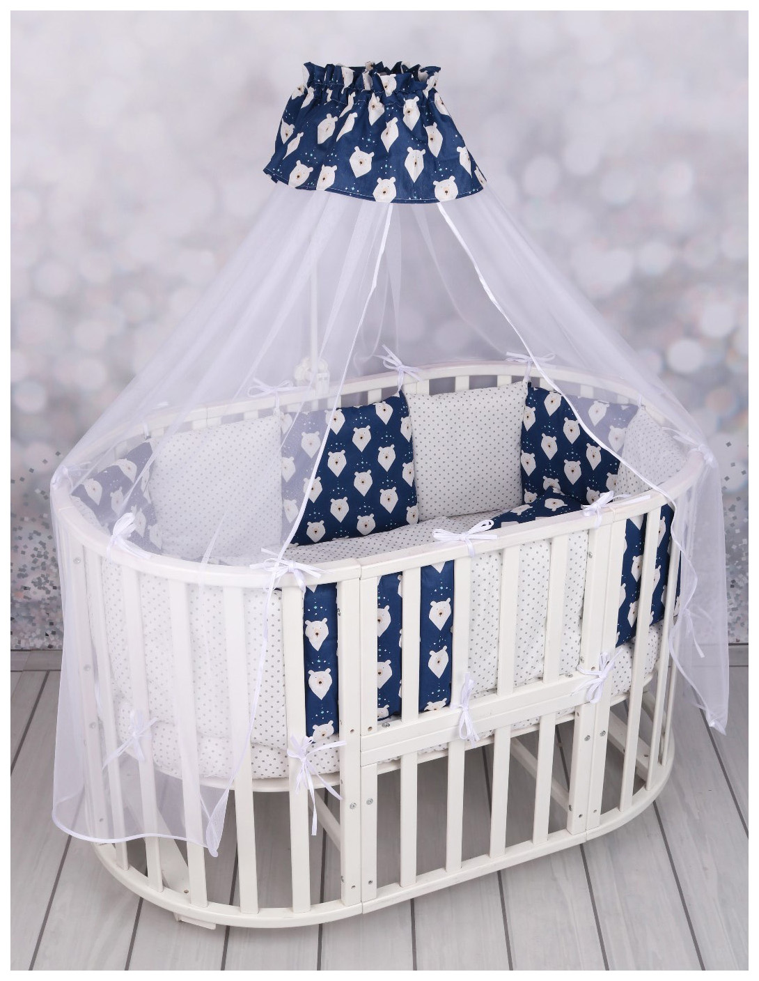 

Комплект в кроватку AmaroBaby Белые медведи 15 предметов (3+12 бортиков) бязь, синий