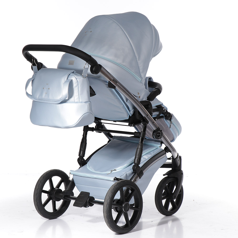 

PITUSO Коляска 2 в1 CRISTAL короб+прогулка КОЖА Голубой Рама Silver, Cristal