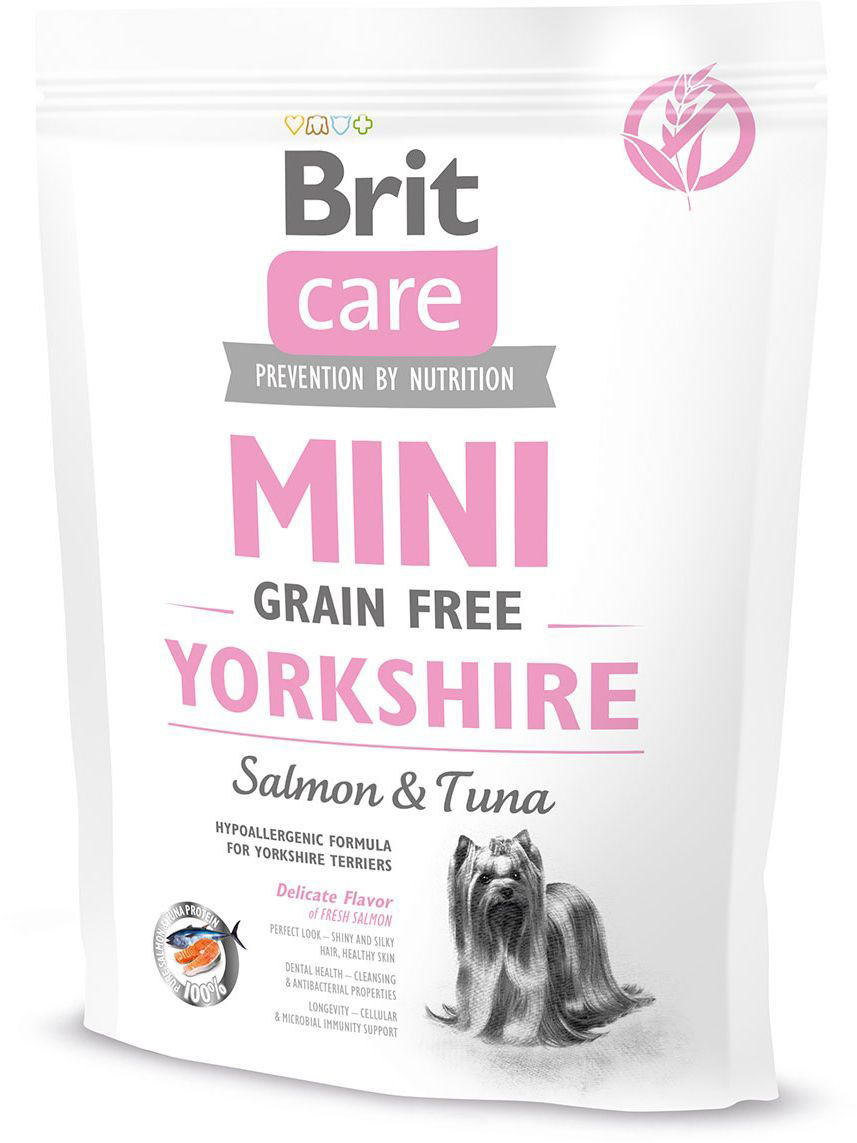 фото Сухой корм для собак brit care mini grain free yorkshire, йоркширский терьер, лосось,0,4кг