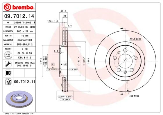 

Тормозной диск brembo 09.7012.14