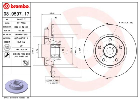 фото Тормозной диск brembo 08.9597.17