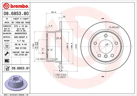 фото Тормозной диск brembo 08.6853.81