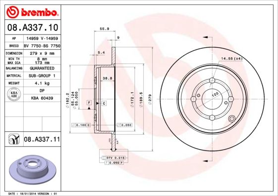 фото Тормозной диск brembo 08.a337.11