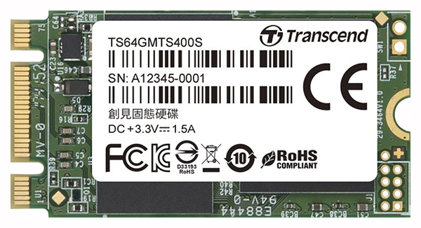 SSD накопитель Transcend MTS400S M.2 2242 64 ГБ (TS64GMTS400S)