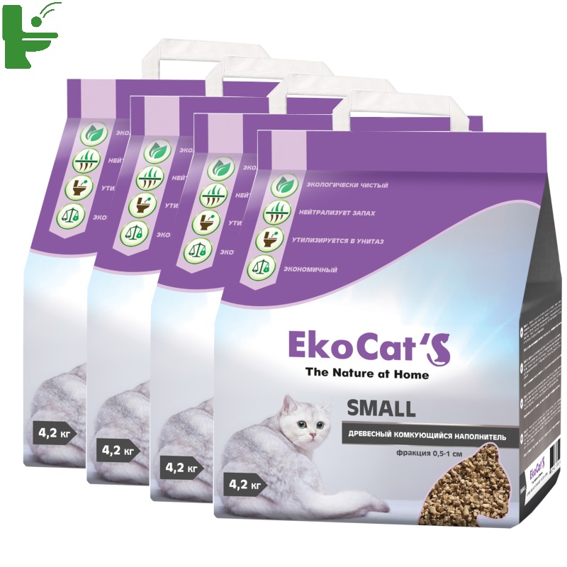 фото Комкующийся наполнитель eko cat's small древесный, 4.2 кг, 10 л, 4 шт