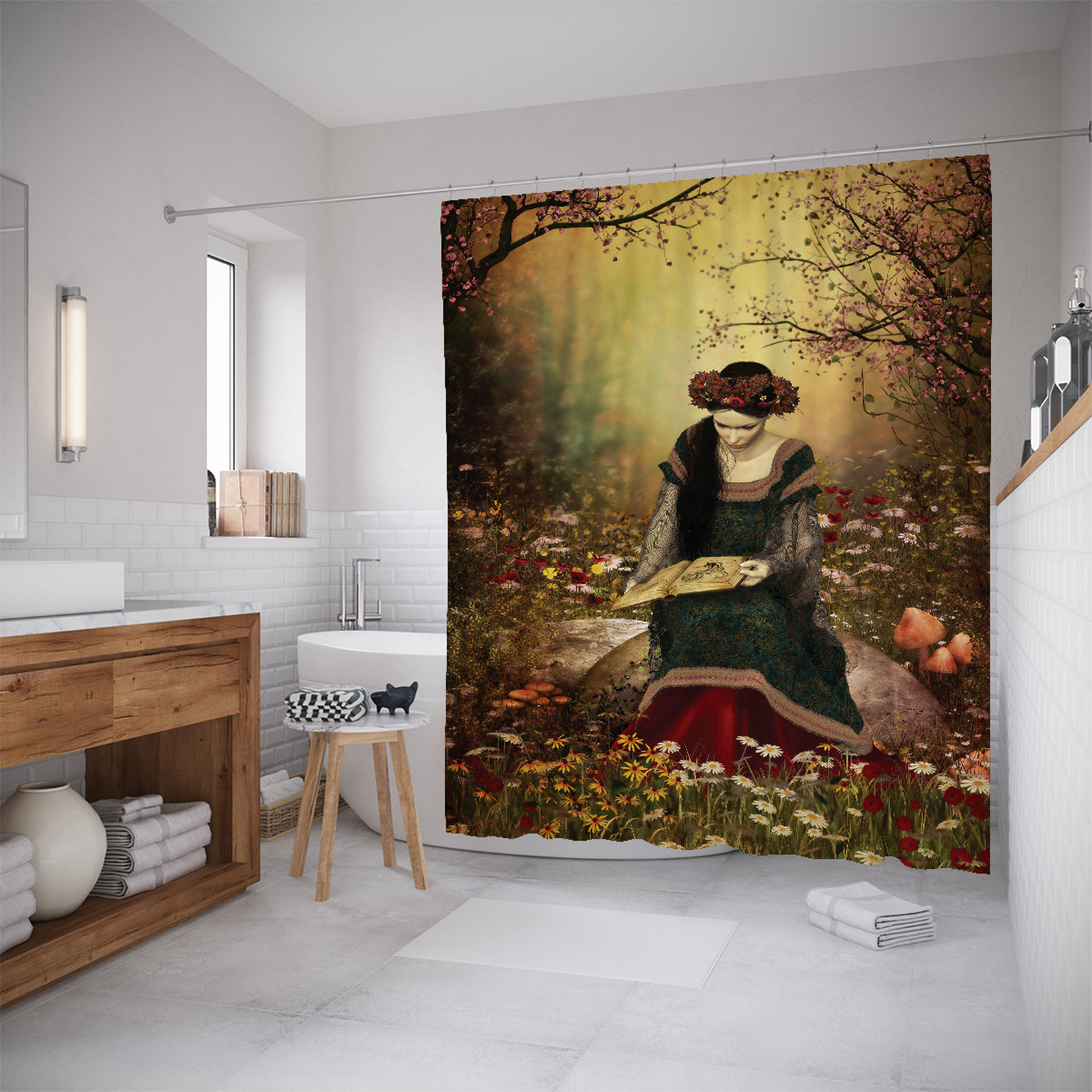 

Штора для ванной JoyArty «Дева читающая в лесу» 180x200, Зеленый