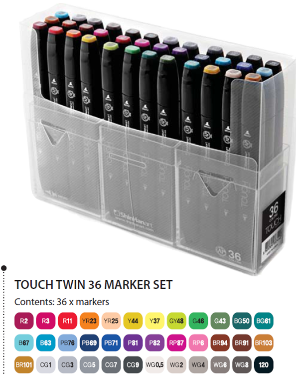 Набор двухсторонних спиртовых маркеров Touch Twin 36 шт