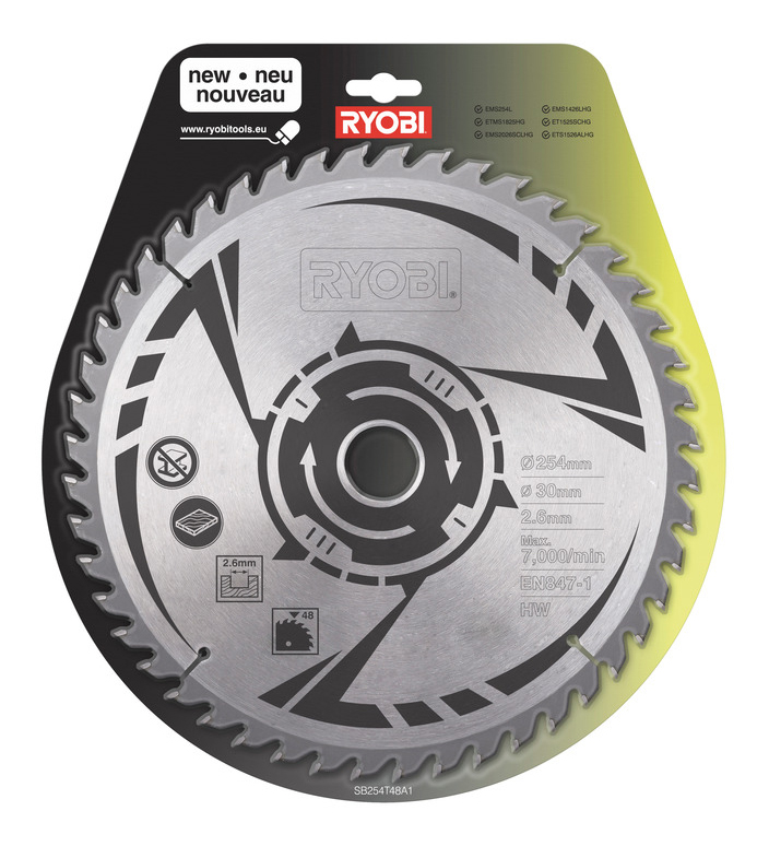 

Пильный диск по дереву Ryobi SB254T48A1 TCT BLDE 254MM 48T EMEA, SB254T48A1 TCT BLDE 254MM 48T EMEA