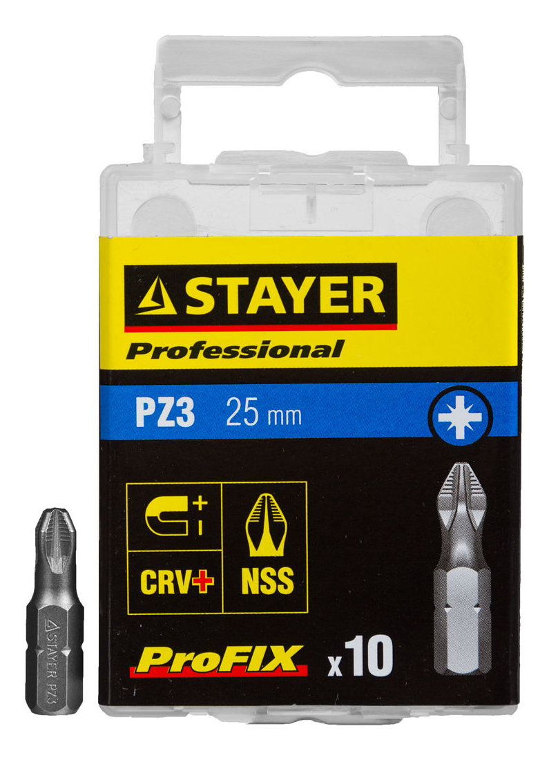 

Набор бит PZ для шуруповерта Stayer 26221-3-25-10_z01, Биты Stayer 'PROFESSIONAL' ProFix Pozidriv, тип хвостовика C 1/4', № 3, L=25мм, 10шт