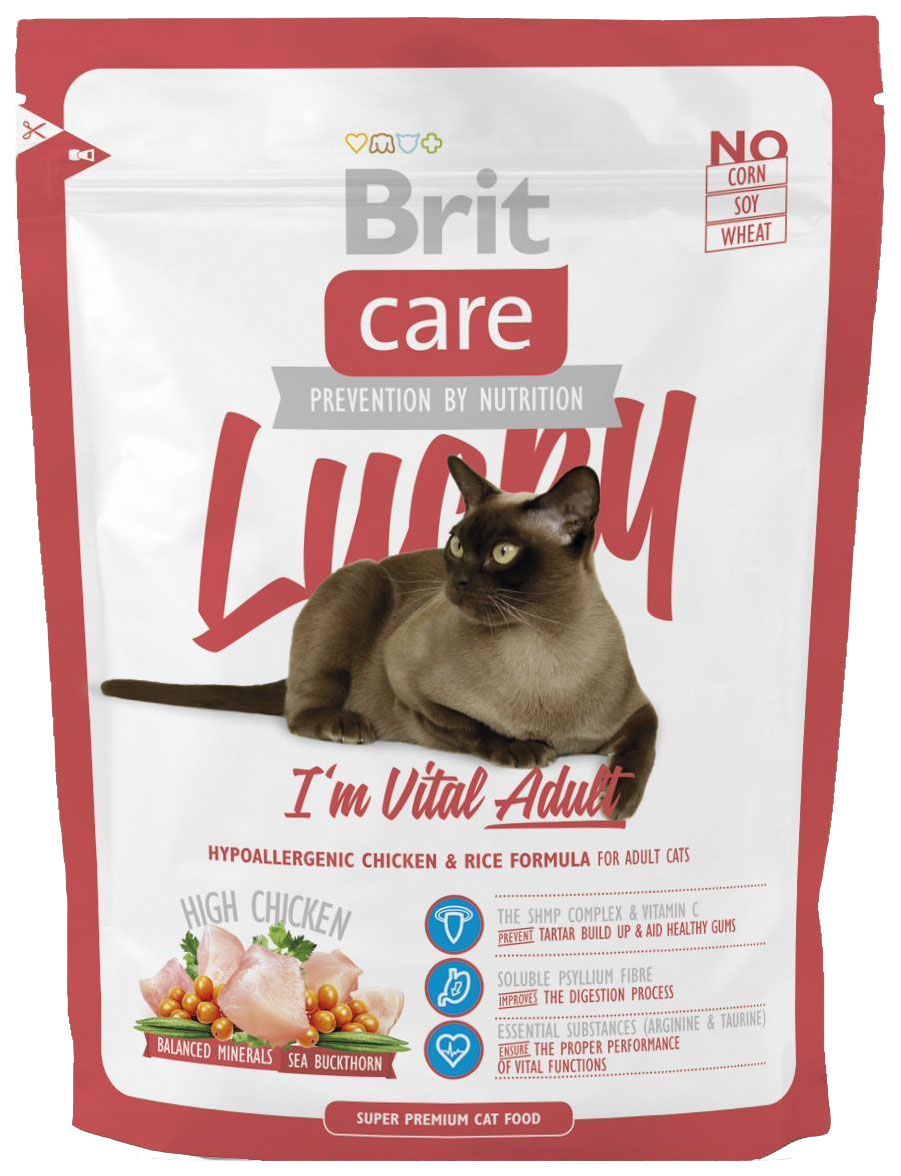 фото Сухой корм для кошек brit care lucky vital adult, курица, 0,4кг