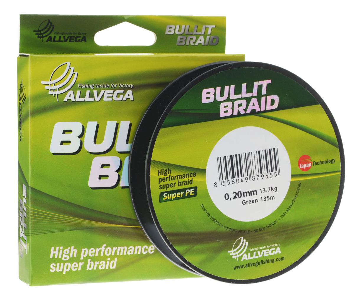 Леска плетеная Allvega Bullit Braid 0,2 мм, 135 м, 13,7 кг, green