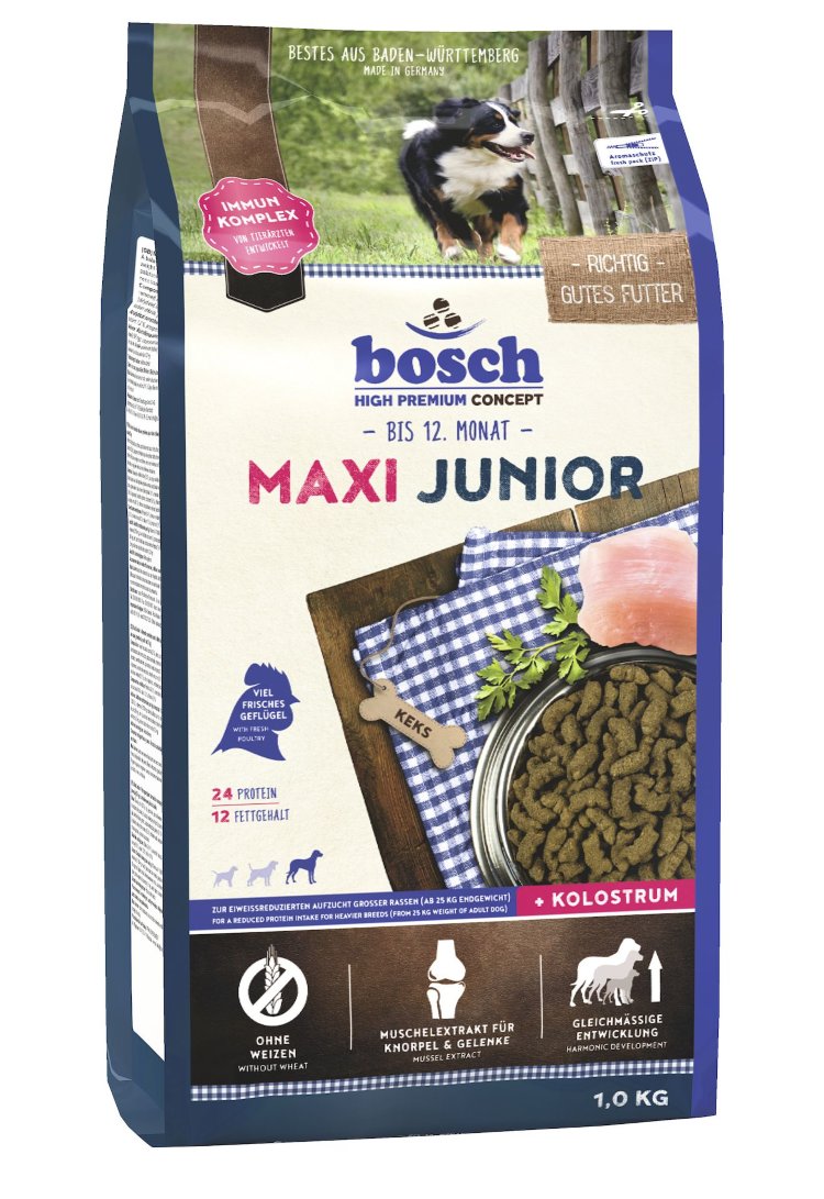 Сухой корм для щенков Bosch Maxi Junior, для крупных пород, птица, 1кг