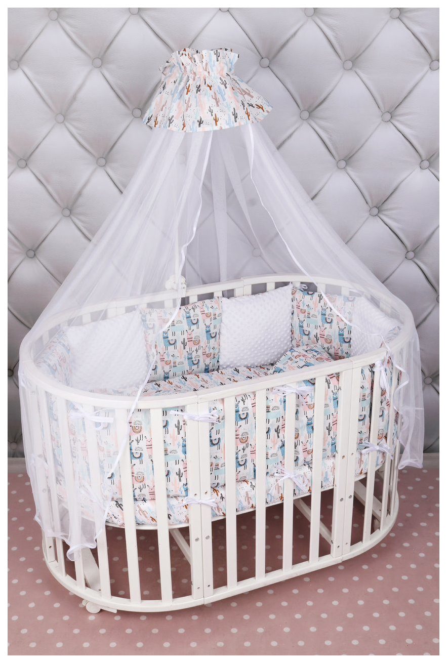 

Комплект в кроватку 18 предметов (6+12 бортиков) AmaroBaby ЛАМЫ (розовый)