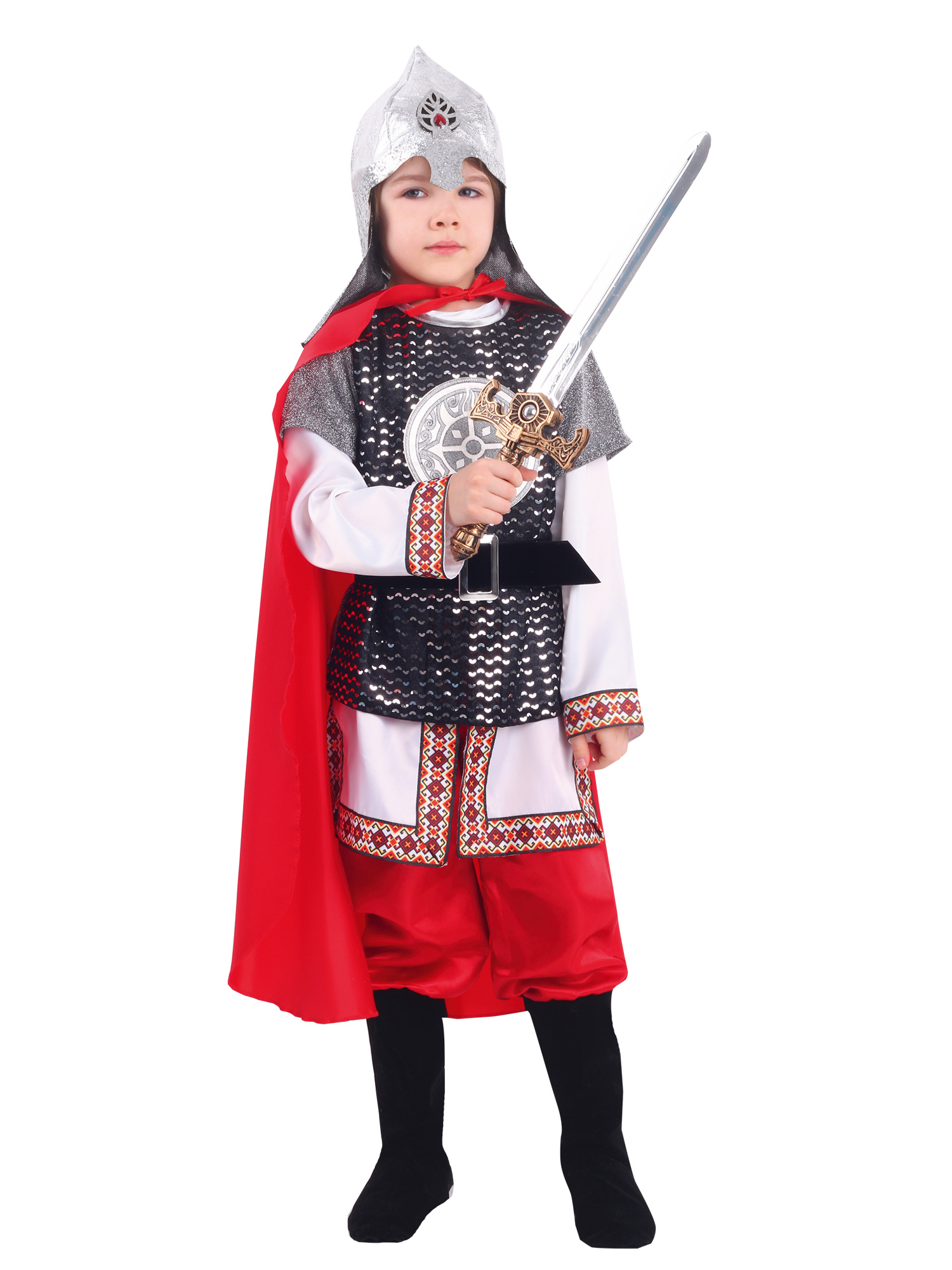 фото Карнавальный костюм батик богатырь, цв. красный; серый р.110