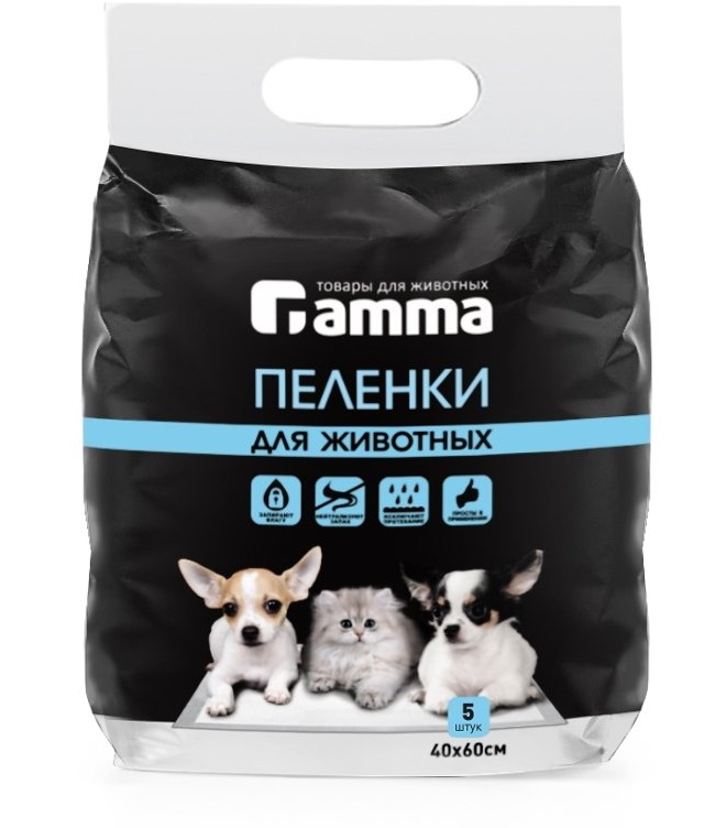 

Пеленки для кошек и собак одноразовые Gamma 60 x 40 см, 5 шт, Белый