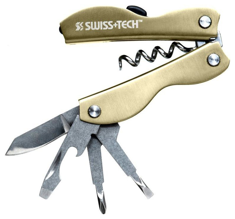 фото Мультитул swiss+tech vintage corkscrew st33310 65 мм золотистый, 8 функций