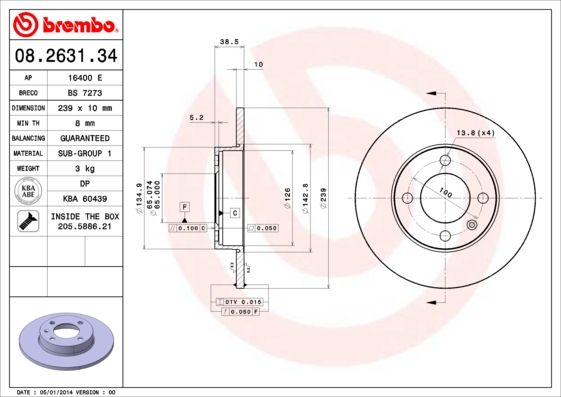 фото Тормозной диск brembo 08.2631.34